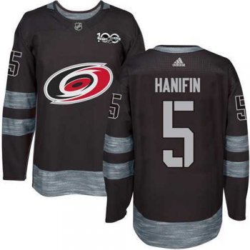 Men's Adidas Carolina Hurricanes #5 Noah Hanifin Black 1917-2017 100th Anniversary NHL Jersey