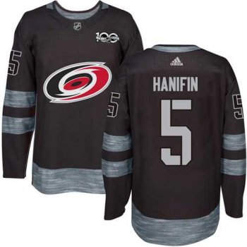 Men's Adidas Carolina Hurricanes #5 Noah Hanifin Black 1917-2017 100th Anniversary Stitched NHL Jersey