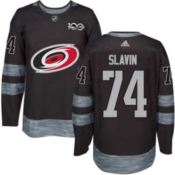 Men's Adidas Carolina Hurricanes #74 Jaccob Slavin Black 1917-2017 100th Anniversary Stitched NHL Jersey