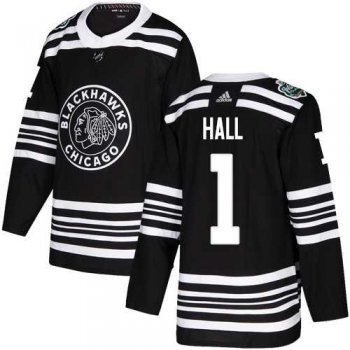 Men's Adidas Chicago Blackhawks #1 Glenn Hall Black Authentic 2019 Winter Classic Stitched NHL Jersey