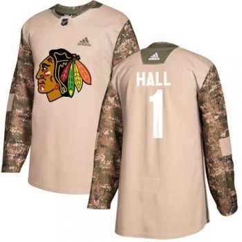 Men's Adidas Chicago Blackhawks #1 Glenn Hall Camo Authentic 2017 Veterans Day Stitched NHL Jersey