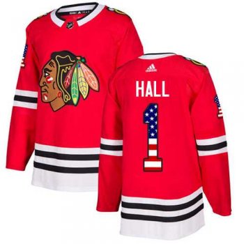 Men's Adidas Chicago Blackhawks #1 Glenn Hall Red Home Authentic USA Flag Stitched NHL Jersey