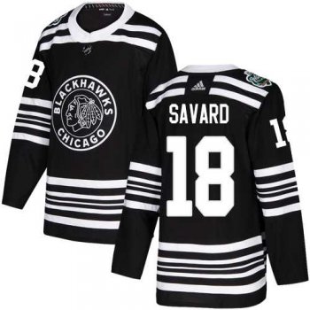 Men's Adidas Chicago Blackhawks #18 Denis Savard Black Authentic 2019 Winter Classic Stitched NHL Jersey