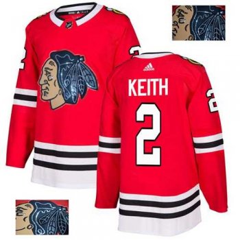 Men's Adidas Chicago Blackhawks #2 Duncan Keith Red Home Authentic Fashion Gold Stitched NHL