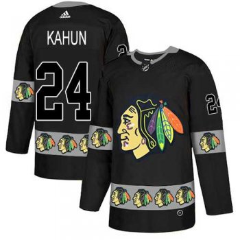 Men's Adidas Chicago Blackhawks #24 Dominik Kahun Black Authentic Team Logo Fashion Stitched NHL Jersey