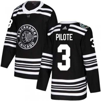 Men's Adidas Chicago Blackhawks #3 Pierre Pilote Black Authentic 2019 Winter Classic Stitched NHL Jersey