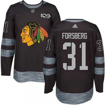 Men's Adidas Chicago Blackhawks #31 Anton Forsberg Black 1917-2017 100th Anniversary Stitched NHL Jersey