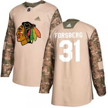 Men's Adidas Chicago Blackhawks #31 Anton Forsberg Camo Authentic 2017 Veterans Day Stitched NHL Jersey