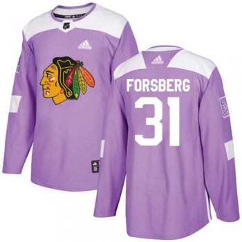 Men's Adidas Chicago Blackhawks #31 Anton Forsberg Purple Authentic Fights Cancer Stitched NHL