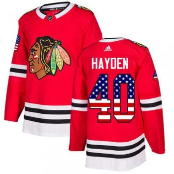 Men's Adidas Chicago Blackhawks #40 John Hayden Red Home Authentic USA Flag Stitched NHL Jersey