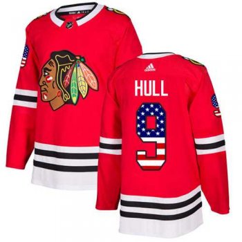 Men's Adidas Chicago Blackhawks #9 Bobby Hull Red Home Authentic USA Flag Stitched NHL Jersey