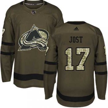 Men's Adidas Colorado Avalanche #17 Tyson Jost Green Salute to Service Stitched NHL