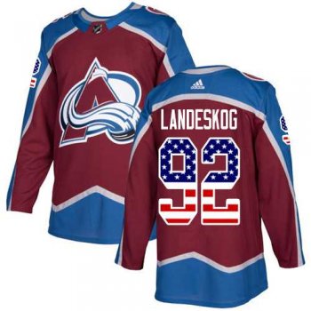 Men's Adidas Colorado Avalanche #92 Gabriel Landeskog Burgundy Home Authentic USA Flag Stitched NHL Jersey