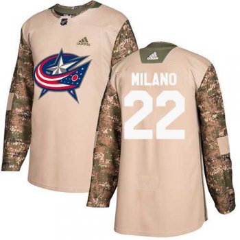 Men's Adidas Columbus Blue Jackets #22 Sonny Milano Camo Authentic 2017 Veterans Day Stitched NHL Jersey