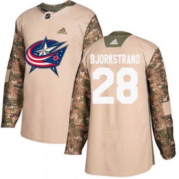 Men's Adidas Columbus Blue Jackets #28 Oliver Bjorkstrand Camo Authentic 2017 Veterans Day Stitched NHL Jersey