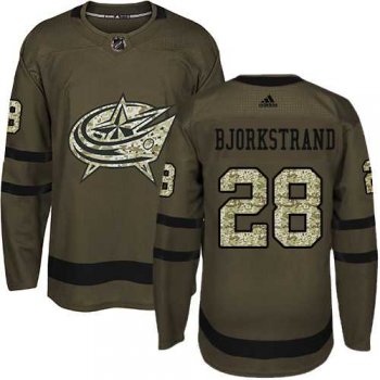 Men's Adidas Columbus Blue Jackets #28 Oliver Bjorkstrand Green Salute to Service Stitched NHL