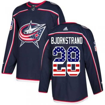 Men's Adidas Columbus Blue Jackets #28 Oliver Bjorkstrand Navy Blue Home Authentic USA Flag Stitched NHL Jersey