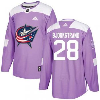 Men's Adidas Columbus Blue Jackets #28 Oliver Bjorkstrand Purple Authentic Fights Cancer Stitched NHL