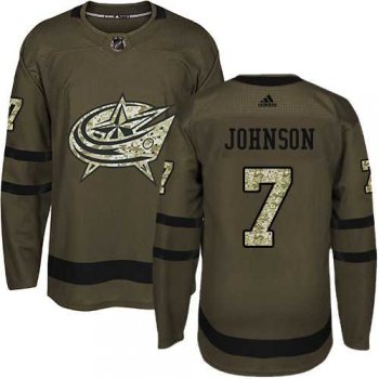 Men's Adidas Columbus Blue Jackets #7 Jack Johnson Green Salute to Service Stitched NHL Jersey