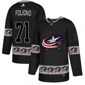 Men's Adidas Columbus Blue Jackets #71 Nick Foligno Black Authentic Team Logo Fashion Stitched NHL Jersey