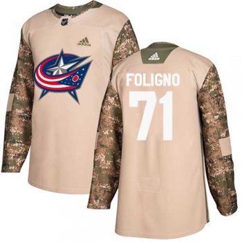 Men's Adidas Columbus Blue Jackets #71 Nick Foligno Camo Authentic 2017 Veterans Day Stitched NHL Jersey