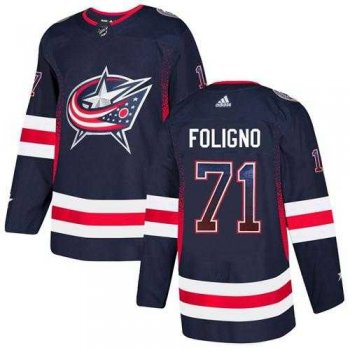 Men's Adidas Columbus Blue Jackets #71 Nick Foligno Navy Blue Home Authentic Drift Fashion Stitched NHL Jersey