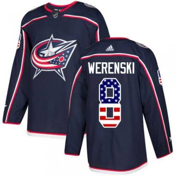 Men's Adidas Columbus Blue Jackets #8 Zach Werenski Navy Blue Home Authentic USA Flag Stitched NHL Jersey