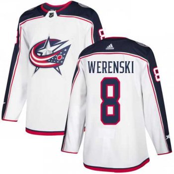 Men's Adidas Columbus Blue Jackets #8 Zach Werenski White Road Authentic Stitched NHL Jersey