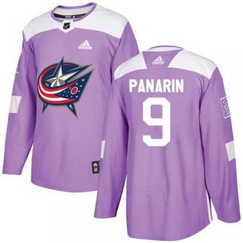 Men's Adidas Columbus Blue Jackets #9 Artemi Panarin Purple Authentic Fights Cancer Stitched NHL