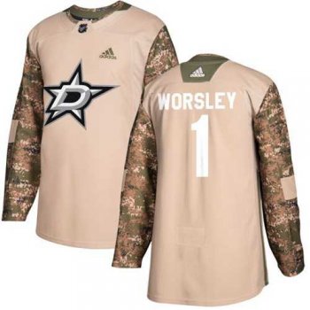 Men's Adidas Dallas Stars #1 Gump Worsley Camo Authentic 2017 Veterans Day Stitched NHL Jersey