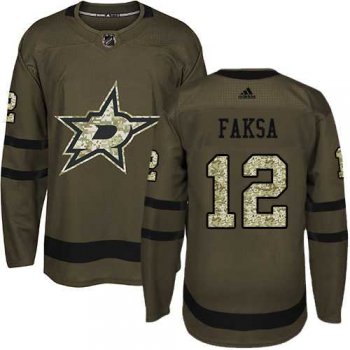 Men's Adidas Dallas Stars #12 Radek Faksa Green Salute to Service Stitched NHL Jersey