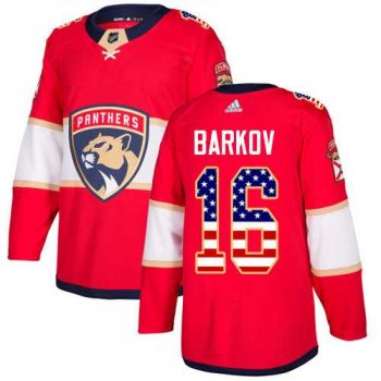 Men's Adidas Florida Panthers #16 Aleksander Barkov Red Home Authentic USA Flag Stitched NHL Jersey