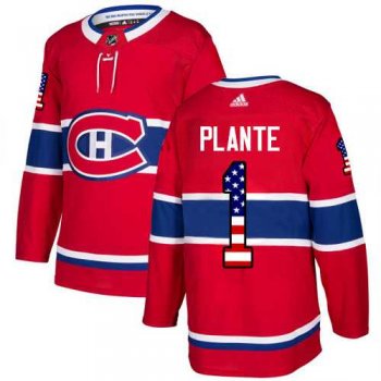 Men's Adidas Montreal Canadiens #1 Jacques Plante Red Home Authentic USA Flag Stitched NHL Jersey