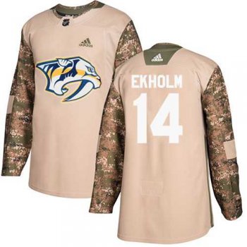 Men's Adidas Nashville Predators #14 Mattias Ekholm Camo Authentic 2017 Veterans Day Stitched NHL Jersey