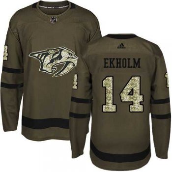 Men's Adidas Nashville Predators #14 Mattias Ekholm Green Salute to Service Stitched NHL Jersey