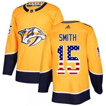 Men's Adidas Nashville Predators #15 Craig Smith Yellow Home Authentic USA Flag Stitched NHL Jersey