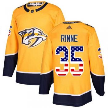 Men's Adidas Nashville Predators #35 Pekka Rinne Yellow Home Authentic USA Flag Stitched NHL Jersey