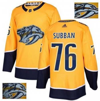 Men's Adidas Nashville Predators #76 P.K Subban Yellow Home Authentic Fashion Gold Stitched NHL