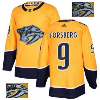 Men's Adidas Nashville Predators #9 Filip Forsberg Yellow Home Authentic Fashion Gold Stitched NHL