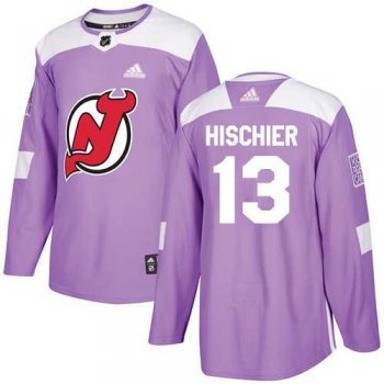 Men's Adidas New Jersey Devils #13 Nico Hischier Purple Authentic Fights Cancer Stitched NHL Jersey