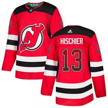 Men's Adidas New Jersey Devils #13 Nico Hischier Red Home Authentic Drift Fashion Stitched NHL Jersey