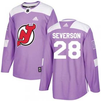 Men's Adidas New Jersey Devils #28 Damon Severson Purple Authentic Fights Cancer Stitched NHL Jersey