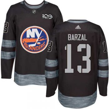 Men's Adidas New York Islanders #13 Mathew Barzal Black 1917-2017 100th Anniversary Stitched NHL Jersey