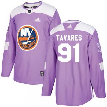 Men's Adidas New York Islanders #91 John Tavares Purple Authentic Fights Cancer Stitched NHL Jersey