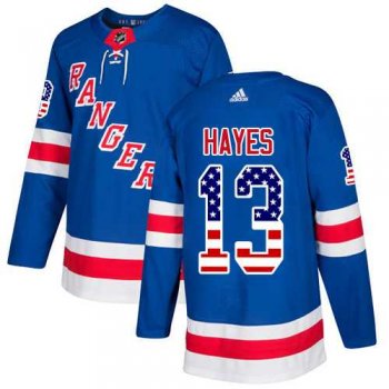 Men's Adidas New York Rangers #13 Kevin Hayes Royal Blue Home Authentic USA Flag Stitched NHL Jersey