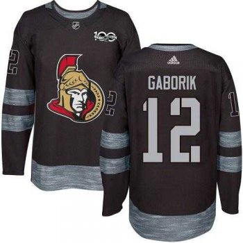 Men's Adidas Ottawa Senators #12 Marian Gaborik Black 1917-2017 100th Anniversary Stitched NHL Jersey