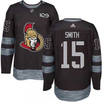 Men's Adidas Ottawa Senators #15 Zack Smith Black 1917-2017 100th Anniversary Stitched NHL Jersey