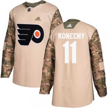 Men's Adidas Philadelphia Flyers #11 Travis Konecny Camo Authentic 2017 Veterans Day Stitched NHL Jersey