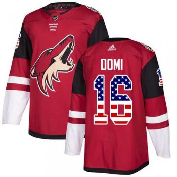 Men's Adidas Phoenix Coyotes #16 Max Domi Maroon Home Authentic USA Flag Stitched NHL Jersey