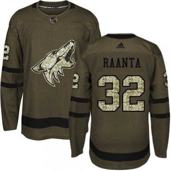 Men's Adidas Phoenix Coyotes #32 Antti Raanta Green Salute to Service Stitched NHL Jersey